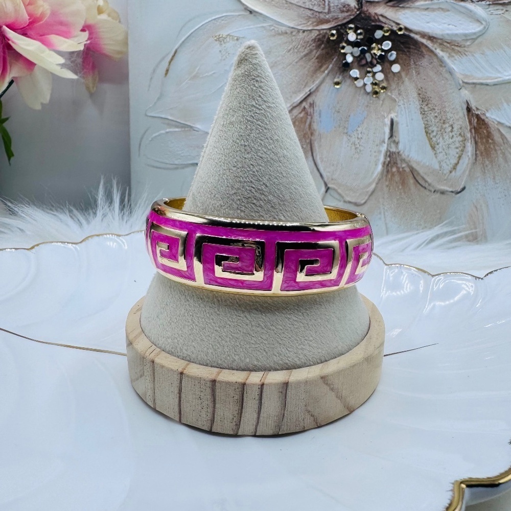 The Pink and Gold Thick Enamel Bangle Bracelet